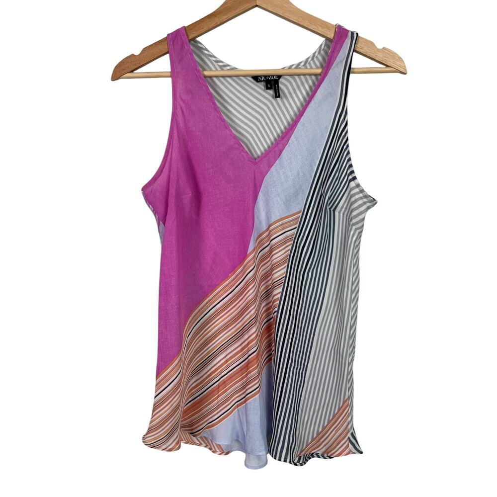 Nic + Zoe Women's All Angles V-Neck Flowy Tank Size‎ Small Multi-Color Chiffon